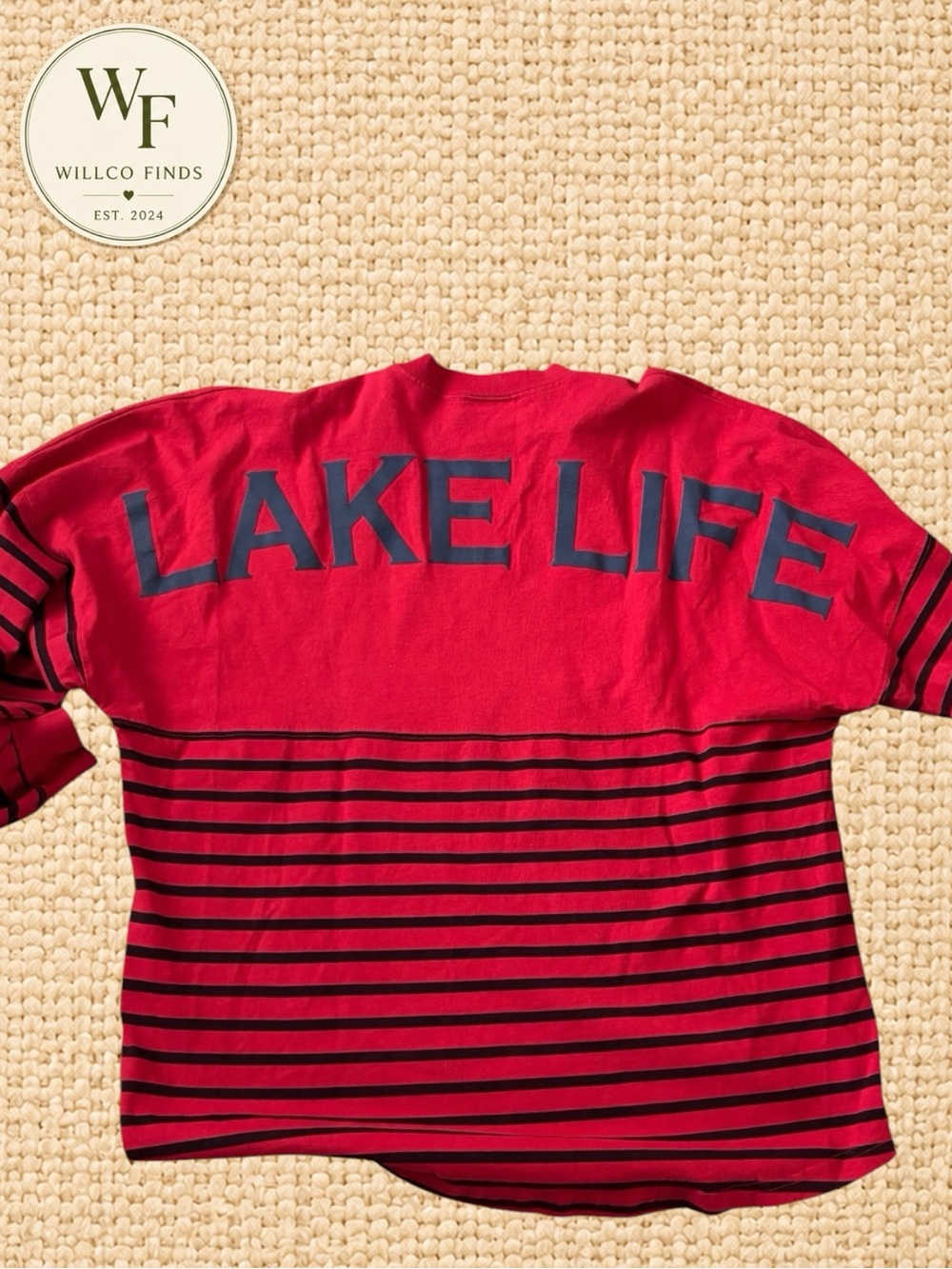 Spirit Jersey Lake Life Red Black Stripe Oversized Long Sleeve Women’s Shirt